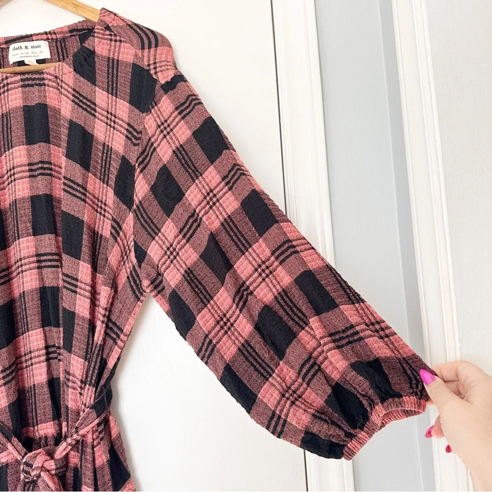 Anthropologie Cloth & Stone Daia Plaid Flannel Mini Dress Pink Black 2X - Picture 5 of 8
